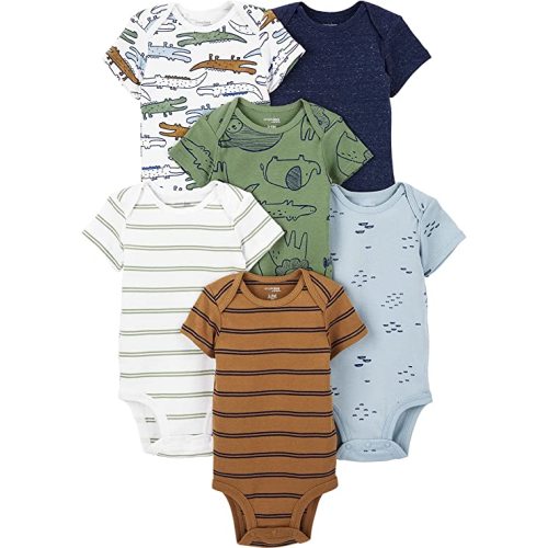 Simple Joys by Carter's Baby Boys' Short-Sleeve Bodysuit, Pack of 6 - 0-3 Months - Navy/Animal/Stripe
