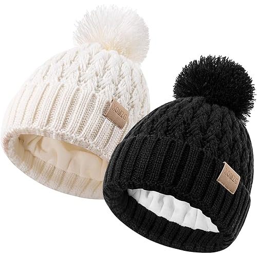Baby Beanie Hats with 2-Pack,Warm Winter Hats for Boys and Girls,Infant Fleece Lined Toddler Baby Hats for 0-36 Month
