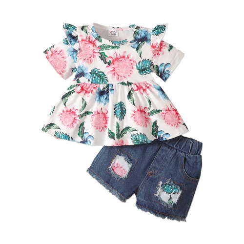 PatPat 2pcs Baby Girl Clothes Floral Short-sleeve Top and Shorts Set, 6-9 Months
