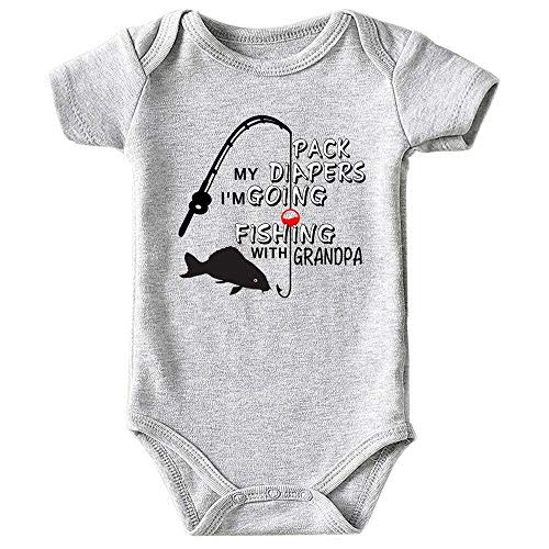 Azzwnee Fish With Grandpa Baby Boy Clothes Unisex Funny Baby Girl Bodysuits 0-3 months