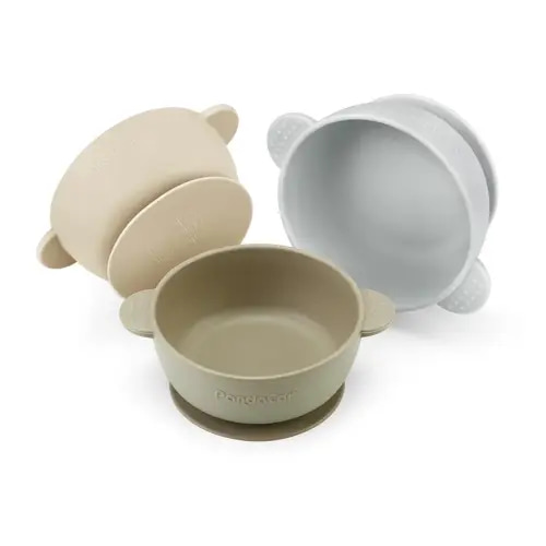 PandaEar 3 Pack Baby Bowls with Suction| Stay Put Silicone Food Bowl for Babies Kids Toddlers Infants| Food Grade Soft Safe BPA-Free Silicone (Brown Grey Tan)