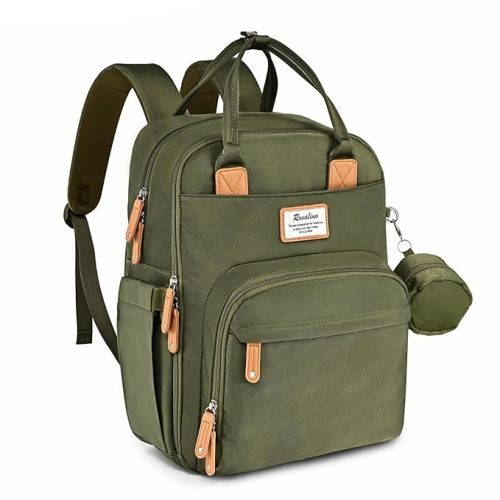 RUVALINO Diaper Bag Backpack, Multifunction Travel Pack Maternity Baby Changing Bags, Large Capacity, Waterproof, Army Green