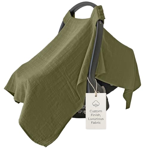 MOZAH Baby Car Seat Cover - Olive Green- 100% Organic Muslin - Soft, Breathable and Lightweight, Baby Infant Car Seat Essentials