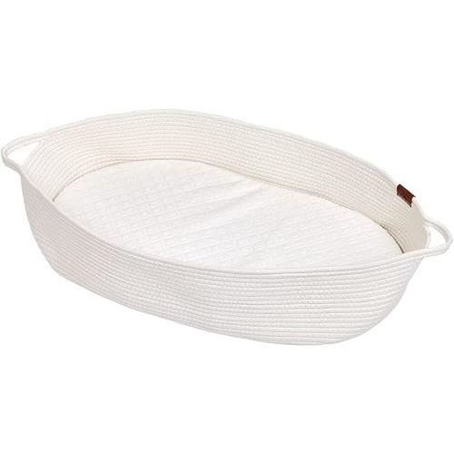 Portable Cotton Rope Moses Basket for Newborns – Baby Changing Basket Inspired 100% Cotton Baby Changing Basket with Plush Pad & Waterproof Mattress Cover – Stylish Nursery Essential