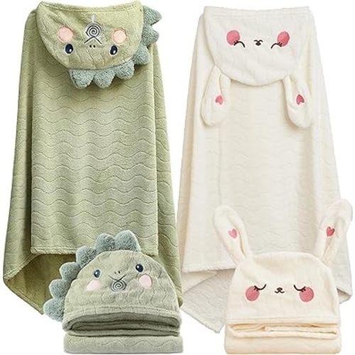 Toddler Hooded Bath Towel 27.5"X55" Unisex Baby Bath Towels Ultra Absorbent Soft Boys Girls Bath Towel 2-Pack Bathrobe Kids Shower Towel Set Gift for Babies, Infant, Newborn Essential