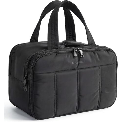 BAGSMART Travel Toiletry Bag, Puffy Large Toiletry Bag for Women, Lightweight Cosmetic Makeup Bag Organizer with Handle for Traveling, Accessories, Essentials, Toiletries (Black)