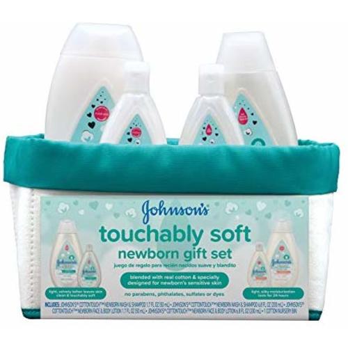 Johnson's Baby Touchably Soft Newborn Baby Gift Set For New Parents, Baby Bath & Skincare Essentials for Sensitive Skin, 5 items (381371177509)