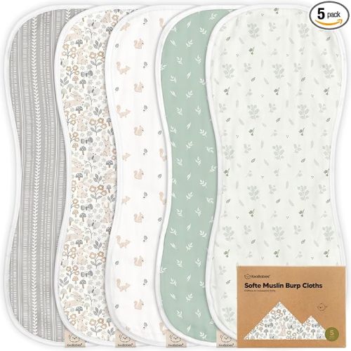 5-Pack Muslin Burp Cloths Baby Boy, Girl - Very Absorbent Baby Burp Cloth Rags, 8-Layers Viscose Derived from Bamboo Cotton Muslin Towel, Super Soft Spit Up Rags, No Shrink Washcloths (Prairie)