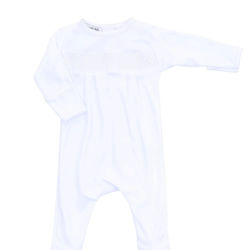 Essentials Smocked White Footie with White Trim
