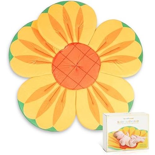 Baby Bath Seat for Infant Bathtub Sink, Non-Slip Flower Bathtub for Infants 0-6 Months, Soft Baby Sink Bath Cushion for Babies Bath Time, Newborns Bath Essentials Must Haves-Sunflower