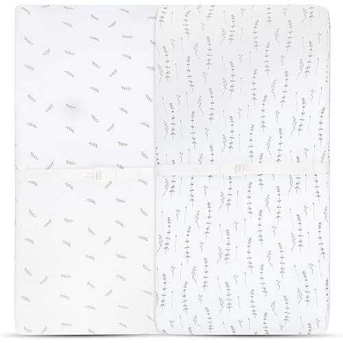 Changing Pad Cover 2 Pack - Baby Changing Pad Cover with 100% Jersey Cotton - Changing Pad Covers for Girls and Boys, Newborn Essentials (Forest Grey Leaf & Floral)