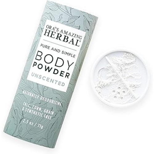 Fragrance Free Body Powder for Women and Men, Unscented Talc Free Talcum Powder, Cornstarch Free Dusting, Waxing, Natural Sugaring, Foot Powder, Dry Shampoo, Made in USA, Ora’s Amazing Herbal, 2.5 oz