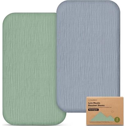 2-Pack Muslin Baby Bassinet Sheets Girls, Boys – 100% Cotton Organic Bassinet Sheets, 32x21 Rectangular Mattress Cover, Universal Fit Compatible with Baby Delight Beside Bassinet Sleepers (Slate)