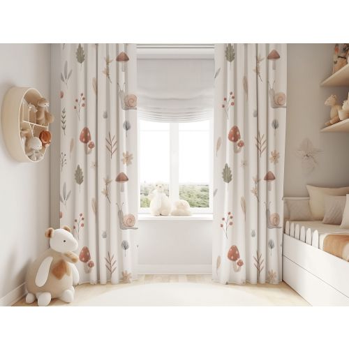 Mushrooms And Snails Nursery Curtain, Kids Curtains, Curtains for Kids Room, Baby Room Curtains, Window Curtains, with pillowcase gift