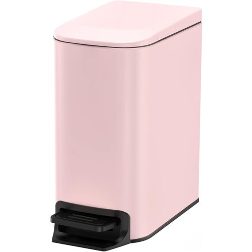 Cesun Small Bathroom Trash Can with Lid Soft Close, Step Pedal, 6 Liter / 1.6 Gallon Stainless Steel Garbage Can with Removable Inner Bucket, Anti-Fingerprint Finish (Pink)