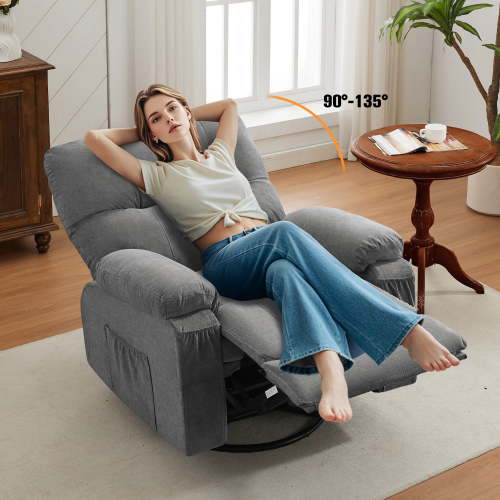 Segmart Swivel Rocker Recliner Chair with Soft Cushion and Backrest, 360 Degree Swivel Rocking Single Sofa with Side Pocket, Big Large Oversized Recliner Chair for Living Room, Gray