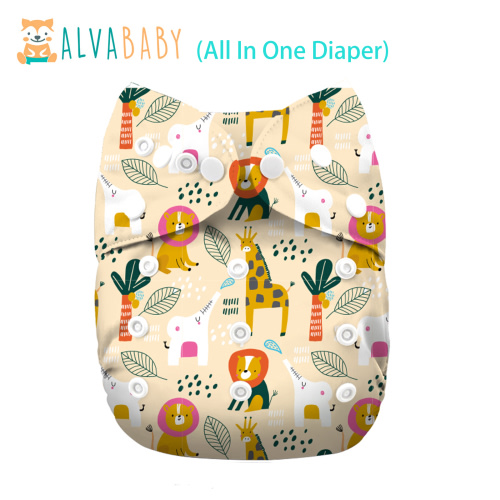 All In One Diaper with Pocket Sewn-in one 4-layer Bamboo blend insert-Animals  (AO-ED09A)