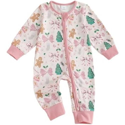 Newborn Baby Boy Girl Christmas Outfit Christmas Tree/Gingerbread Man Zipper Jumpsuit Romper Infant Fall Xmas Clothes