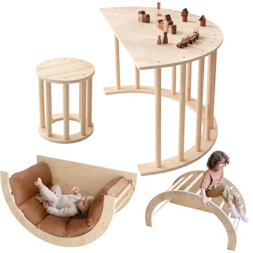 Arch Rocker Arch with Cushion - Wooden Climber Montessori Climbing Arch for Kids, Pillow for Arches (Arch Table Stool with Cushion)
