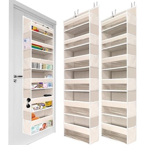 HOMELUX THEORY 2 PC Heavy Duty Over the Door Organizer 55x14x6.7, 6 Large Front & 12 Side Pockets, Hanging Storage Closet Door Organizer for Bedroom, Bathroom and Baby Nursery Storage (Ivory)