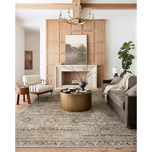 Loloi Layla Collection, LAY-03, Olive/Charcoal, 9'-0" x 12'-0", .13" Thick, Area Rug, Soft, Durable, Vintage Inspired, Distressed, Low Pile, Non-Shedding, Easy Clean, Printed, Living Room Rug
