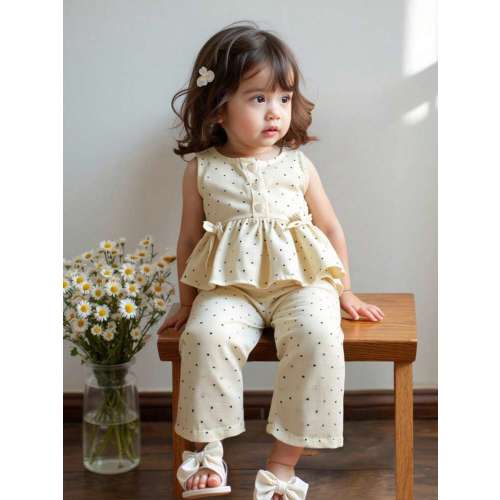 SHEIN LMoss Kids Babygirl Casual Cute Summer Polka Dot Sleeveless Top And Elastic Waist Pants Set | SHEIN USA