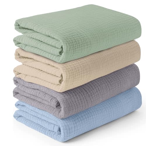 Muslin Swaddle Blankets - 4 Pack | Muslin Baby Blanket for Newborn Boy/Girl | Soft&Breathable Receiving Blankets | Newborn Swaddle Blanket (47" x 47")| Baby Essentials,Registry & Gift- Serene Pastels