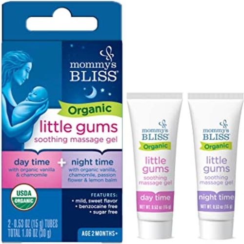 Mommy's Bliss Organic Little Gums Soothing Massage Gel Day and Night Combo Helps with Tender Age Months + Sugar Free 2 - 0.53 Oz Tubes, mild, sweet flavor, 2 Count(Pack of 1)
