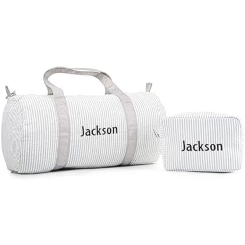 MT WORLD Personalized Kids Duffle Bag & Cosmetic Bag, Seersucker Cosmetic Bag and Travel Bags Set,Cosmetic Bag with Dance Bag, Toddler Weekender Bag