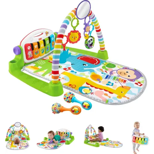 Fisher-Price Baby Playmat Deluxe Kick & Play Piano Gym for Learning & 2 Maracas Soft Rattles for Newborn to Toddler Play Ages 0+ Months