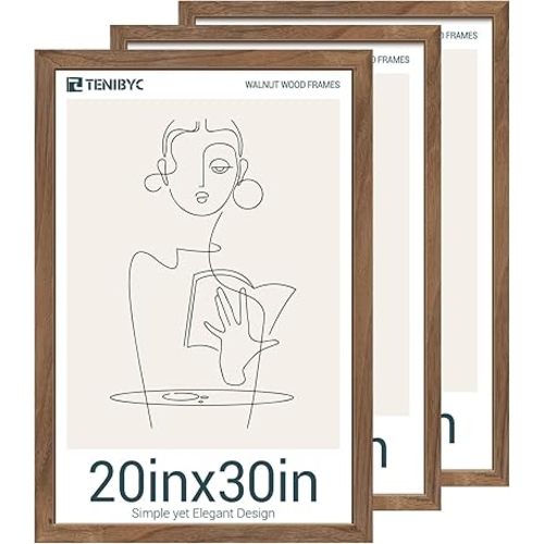 20x30 Walnut Poster Frame 3 Pack - Natural Brown, Solid Wood Picture Frame, Wall Gallery Frame