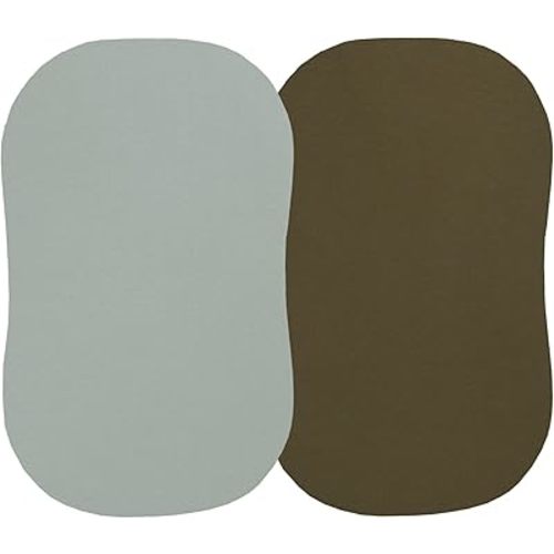 100% Organic Cotton Bassinet Sheets Compatiable with Halo Bassinest Swivel Sleeper, Jersey Knit Fitted Sheets for Baby Boys and Girls, 2 Pack, Olive and Sage