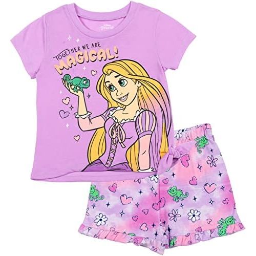 Disney Frozen Moana Princess Tiana Floral Peplum T-Shirt and French Terry Shorts Outfit Set Toddler to Big Kid