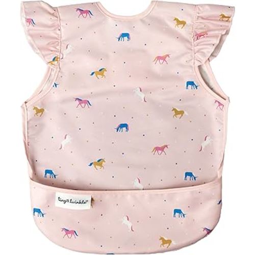 Tiny Twinkle Mess Proof Baby Bib - Waterproof & Lightweight Baby-Led Weaning Apron | 100% Recycled Polyester, Easy Clean & Machine Washable (Unicorn Confetti, Small 6-24 Months)