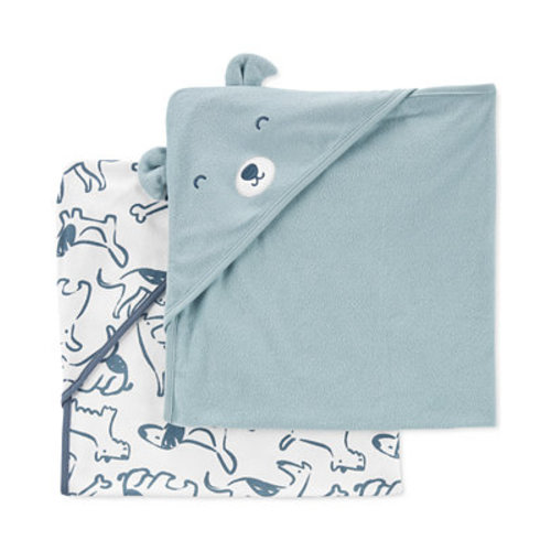 Baby Boys Hooded Puppy Bath Towels, Pack of 2