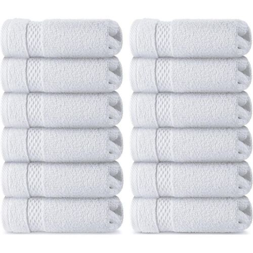 White Classic Luxury 100% Cotton Washcloths Set Of 12 - 13x13" White