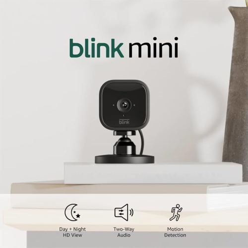 Blink Mini - Compact indoor plug-in smart security camera, 1080p HD video, night vision, motion detection, two-way audio, easy set up, Works with Alexa – 3 cameras (Black)