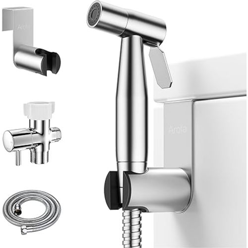 Arofa Handheld Toilet Bidet Sprayer for Toilet-Adjustable Water Pressure Control with Bidet Hose for Feminine Wash, Stainless Steel Brushed Nickel Bidet Faucet Cloth Diaper for Baby Wash
