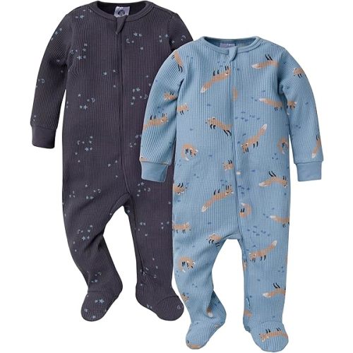 Gerber Baby Girls' 2-Pack 2-Way Zip Thermal Footed Sleep 'N Play