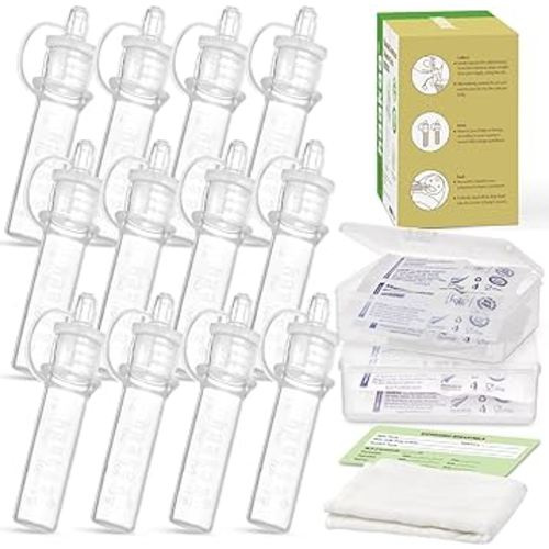 haakaa Colostrum Collector Syringes Set Colostrum Harvesting Kit Include 2 Storage Cases and 2 Cotton Cloth Wipes to Collect Store and Feed Colostrum, 0.1oz/4ml,12pcs