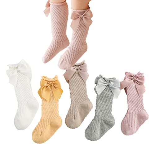 Ashmyova Baby Girls Knee High Mesh Socks Breathable Infants Toddlers Bowknot Dress Socks