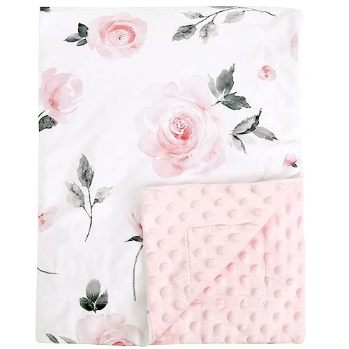 david's kids Micro Fleece Minky Baby Blanket for Girls with Double Layer and Soothing Raised Dots, Breathable and Soft Lightweight Receiving Blanket for Newborns, 30x40 Inches, Floral Flowers
