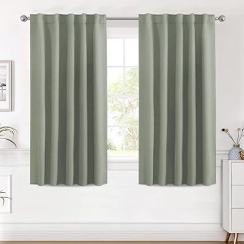 H.VERSAILTEX Blackout Curtains Thermal Insulated Window Treatment Panels Room Darkening Blackout Drapes for Living Room Back Tab/Rod Pocket Bedroom Draperies (2 Panels, Light Sage, 42 x 54 Inch)