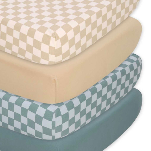 Check 4-Pack Fitted Organic Jersey Crib Sheet Set