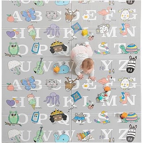 Regalo Sensory & Learning My Play Mat, Foldable & Reversable, Waterproof, Gray, Extra Large, 77" x71