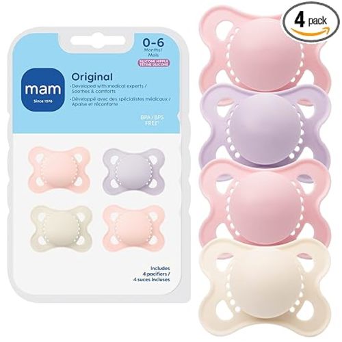 MAM Original Matte Baby Pacifiers 0-6 Months, Binky for Newborn Babies, BPA-Free Skin Soft Silicone Nipple, Easy to Clean, Developed with Medical Experts, 4 Pack, Made in Europe