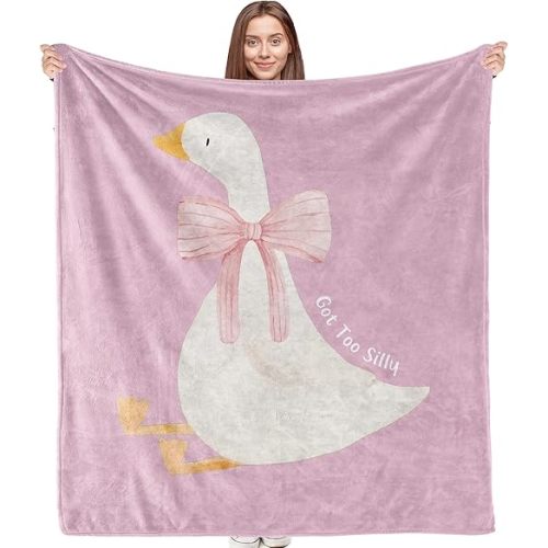 Silly Goose Decor Blanket, Big Pink Bow Blankets, Cute Goose Theme Blanket Throws for Girls Kids Bedroom Couch, Coquette Gifts for Trendy Girls Women,Goose Gifts for Women 50x60 Inches(Pink)