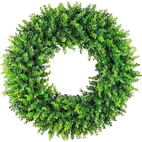 DDHS Large Boxwood Wreath Front Door 24'' Artificial Spring Wreaths for Front Door Farmhouse Wedding Green Year Round Indoor Outdoor for Summer Wreath st Patrick's Day Decoration -(Hello Sign)