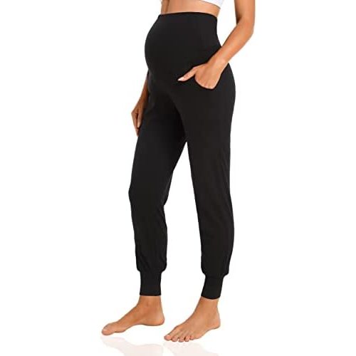 V VOCNI Women's Maternity Pants Maternity Activewear Jogger Track Cuff Sweatpants Over The Belly Stretchy Pregnancy Pants