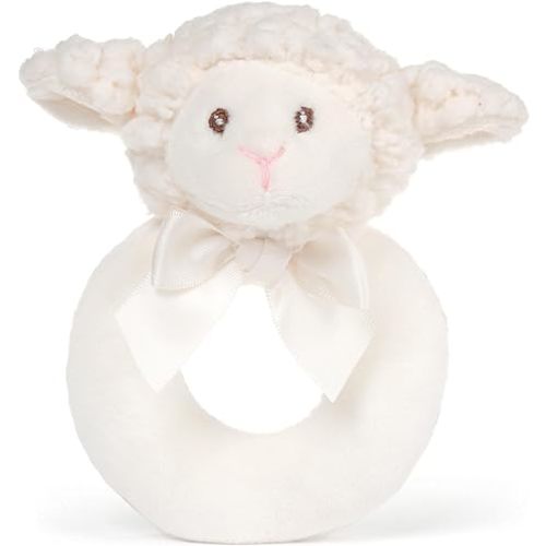 Bearington Baby Lamby, 5.5 Inch Cream Lamb Plush Stuffed Animal, Soft Baby Rattles and Plush Rings